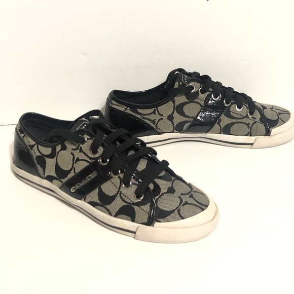 Coach Shoes Coach Signature Logo Canvas Sneakers Black Patent